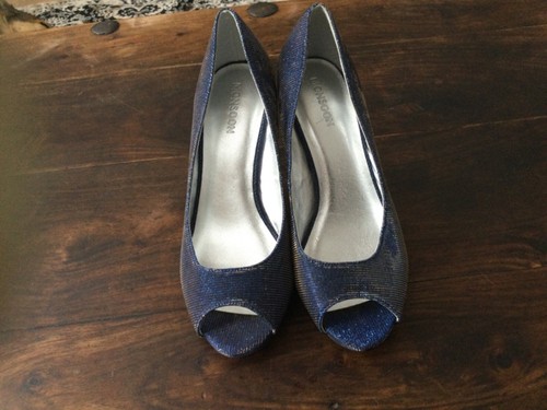 Monsoon sparkly high heel shoes two tone. Navy/gold highlights . Never worn - Picture 2 of 9