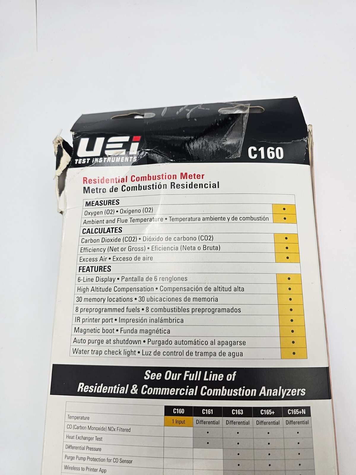 UEi Residential Combustion Analyzer Meter C160 6-Line Display High Altitude Comp