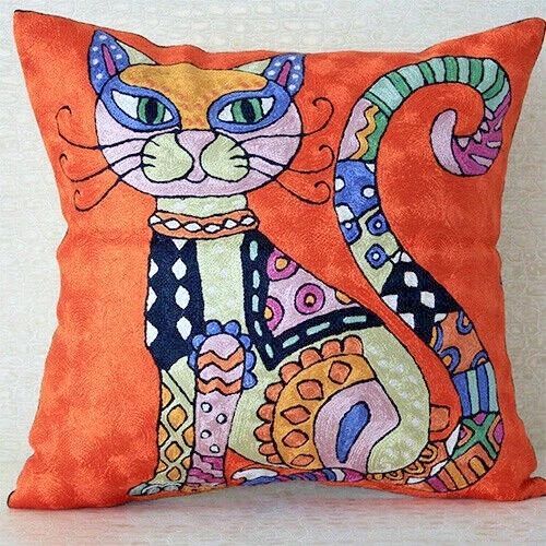 Abstract Cat Art Silk Luxe Nordic Pillow 45cm Cushion Cover w/ Insert - image 3 of 4