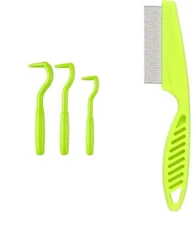 Tick Removal Tool + Flea Comb for Pets Tick Remover for Dogs Cats 4 Pc Set