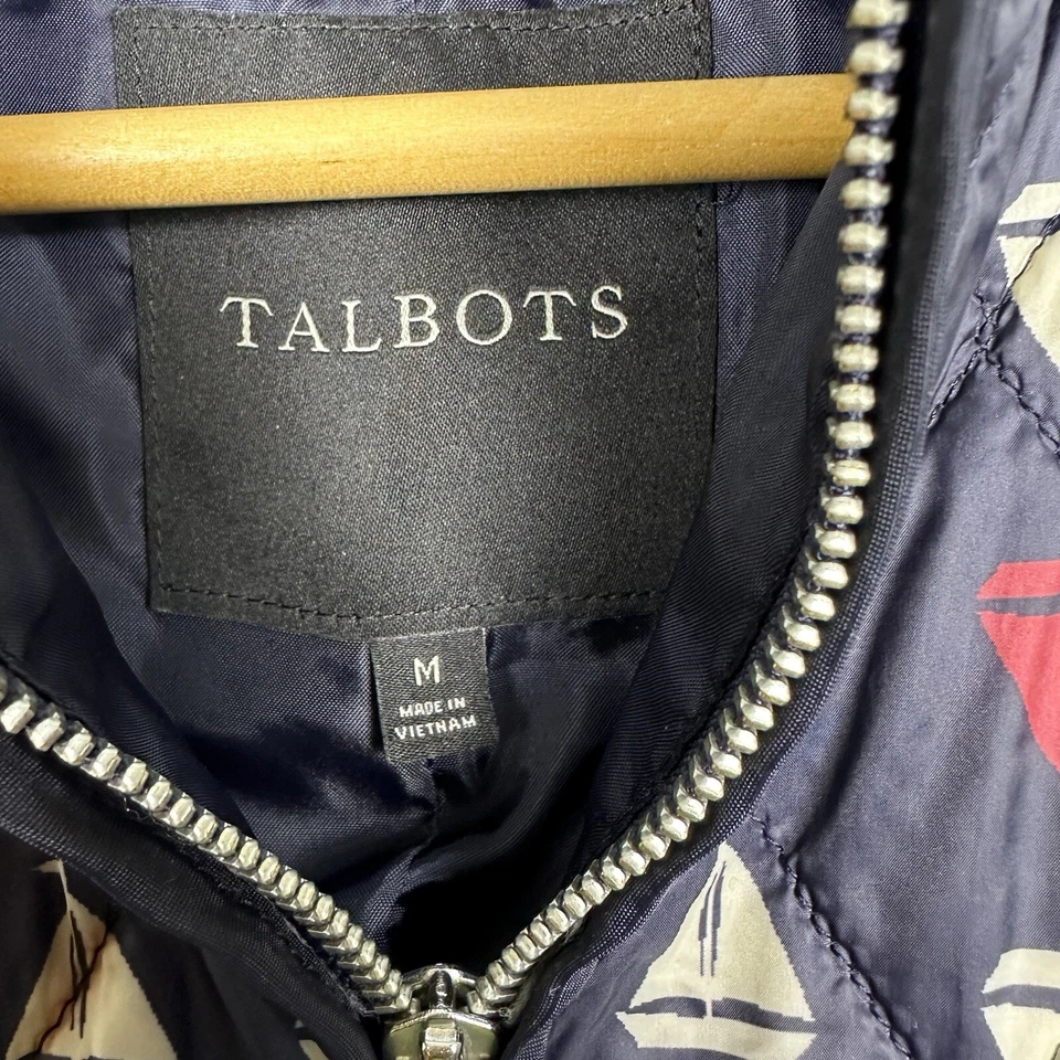 Talbots Sz M Nautical Navy Blue Multi Quilted Puffer Vest Sailboats Yacht Ocean - Image 3 of 4