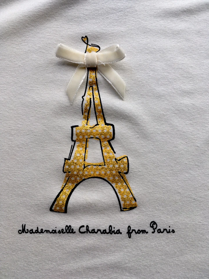 TORRE EIFFEL MOTIVO BRILHANTE COM FITA TOPPERBGOLD MENINA LS MARFIM TOP 6 ANOS NOVO COM ETIQUETAS - Imagem 3 de 4