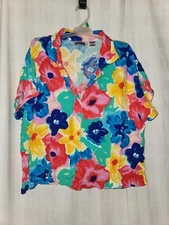 Vintage Gitano 2pc Floral Tropical Print Shorts & Top Set Button Up Size Large