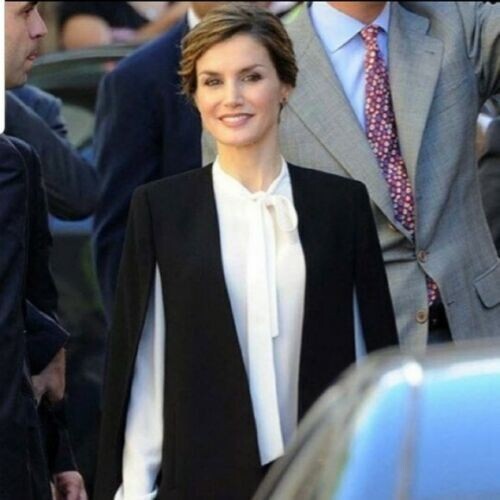 ZARA BLACK CAPE BLAZER PONCHO JACKET SLITS ASO QUEEN LETIZIA TRINNY SIZE LARGE - Picture 7 of 11