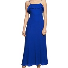 1. STATE NWT $129 Yacht Blue Cabana Ruffle Neck Sleeveless Maxi Dress Sz 4 