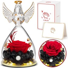 Gift for Mom Birthday Gifts Preserved Flowers Glass Angel Red Flower Decor