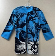 Ming Wang Womens Medium Floral Ombre Knit Blazer Jacket Blue size medium EUC