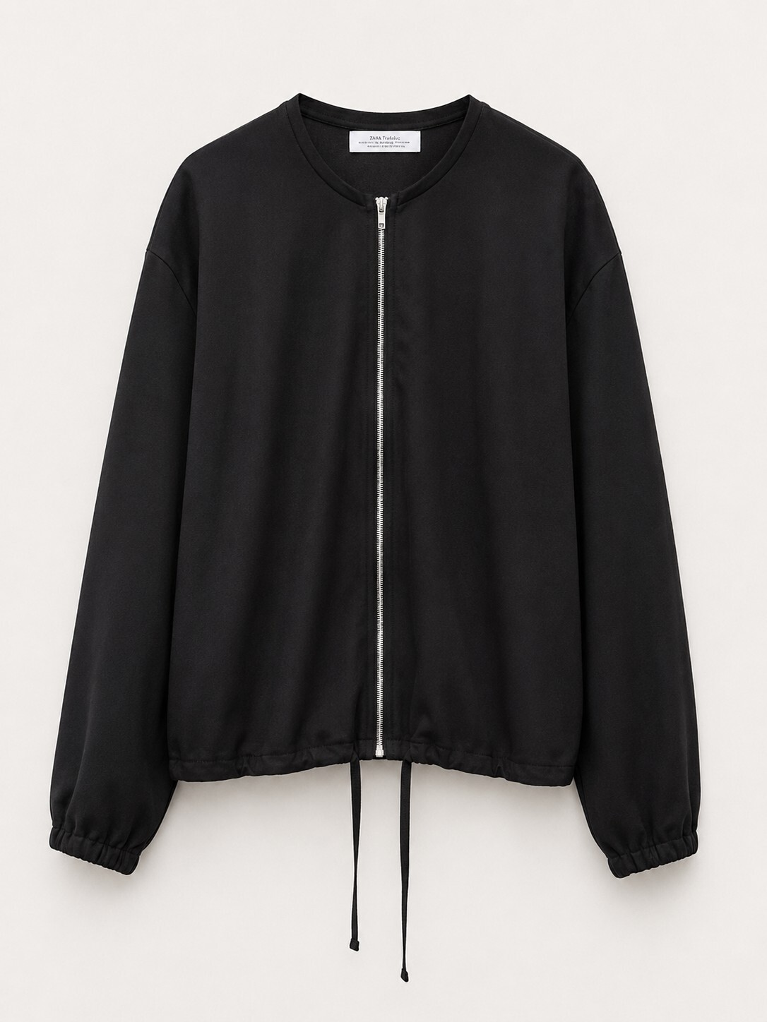 Zara Trafaluc Black Lightweight Zip Front Jacket Drawstring Hem Size S