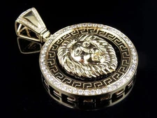 Greek Lion Medallion Pendant 1.40Ct Lab Created Diamond 14K Yellow Gold Plated