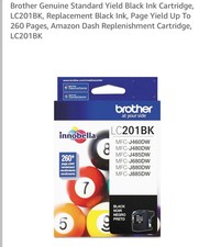 Brother Genuine Standard Yield Black Ink Cartridge, LC201BK, Replacement Black