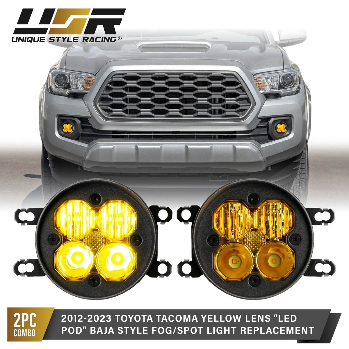 Fog/Spot Light Baja Style Yellow LED Pair For 12-23 Toyota Tacoma