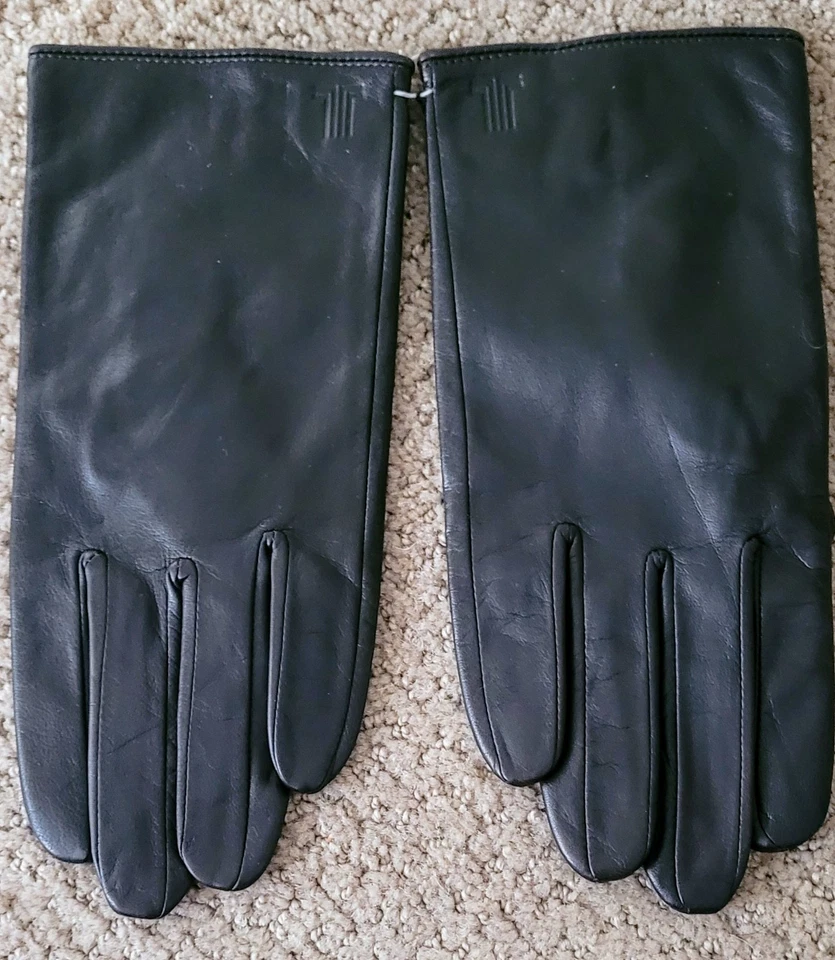 AUTÉNTICOS GUANTES DE MUÑECA DE CUERO CON LOGOTIPO VINTAGE LANVIN NUEVOS CON ETIQUETAS NEGROS TALLA 23 CM Foto 4 de 4