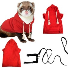 Conjunto de ropa de hurones para mascotas cálido conjunto de sudadera con capucha y correa segura para uso en interiores y exteriores