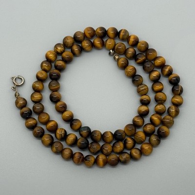Tigerauge Kette - Edelstein Kugeln - Lang ca. 61,5cm / 7,4mm /45g