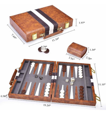 AMEROUS Backgammon Set, 11 Inches Classic Board Game withLeather Case, Folding B
