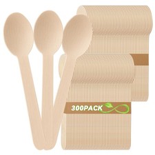 300 Pcs Wooden Spoons Disposable 6.3" Compostable Mini Wood Spoons Cutlery fo...