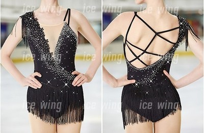 Ice Figure Skating Dress Elasticity Competition Skating Jeweled black