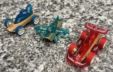 3x Hape Bamboo Red, Blue Roadster 3" Racing Cars and Teal Plane W/ Rubber Tires