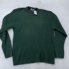 Vtg Chaps Ralph Lauren Ribbed Sweater Mens Large Green V Neck 100 Cotton USA