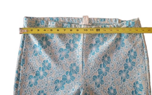 Vintage Doppelstrick Polyester 2 Teiliges Hosen Set Anzug Türkis Weiß Blumen - Bild 6 von 11