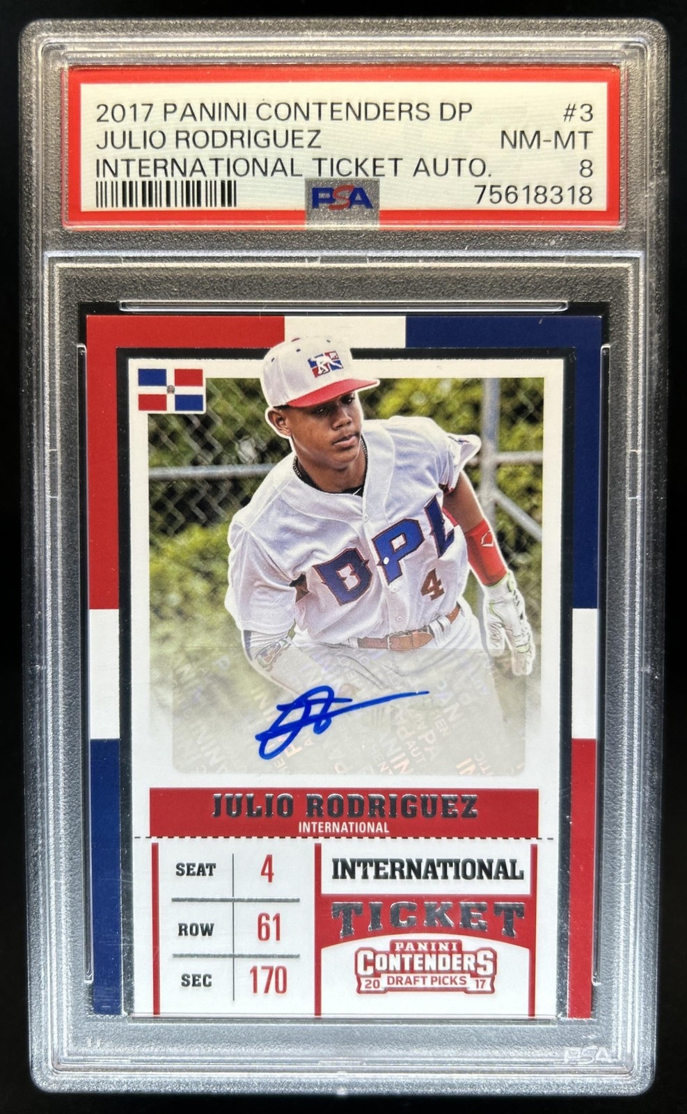 2017 Contenders Draft Picks Julio Rodriguez International Ticket Auto #3 PSA 8 view 1