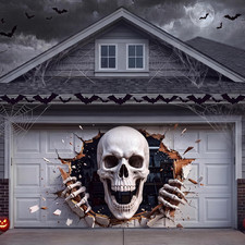 7X16Ft 2026 Halloween Garage Door Cover, Garage Skeleton Decoration