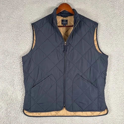 J.Crew Quilted Vest Mens Large Navy Blue Full Zip Diamond Pattern Walker - product listing photo