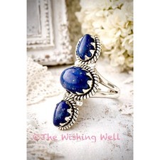 Artisan Crafted Lapis Lazuli Pyrite Sparkle Sterling Three Stone Ring Size 7