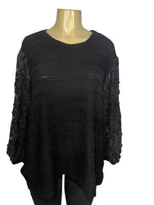 Anthropologie Eri + Ali Sweater Womens XL Black Lace Balloon Sleeve Knit