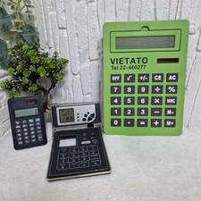Vintage Calculator Lot Solar Clock Desk Retro Tech Bundle