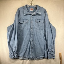 Mens Wrangler Denim Shirt 2XL Comfort Flex Long Sleeve 2 Pockets Light Chambray