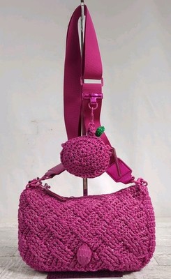  Kurt Geiger London Fuchsia Pink Crochet Crossbody Shoulder Bag & Coin Pouch 