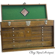 Vintage Gerstner Machinist Tool Box 11 Drawer 52 Wide Oak Hamilton Watch Chest