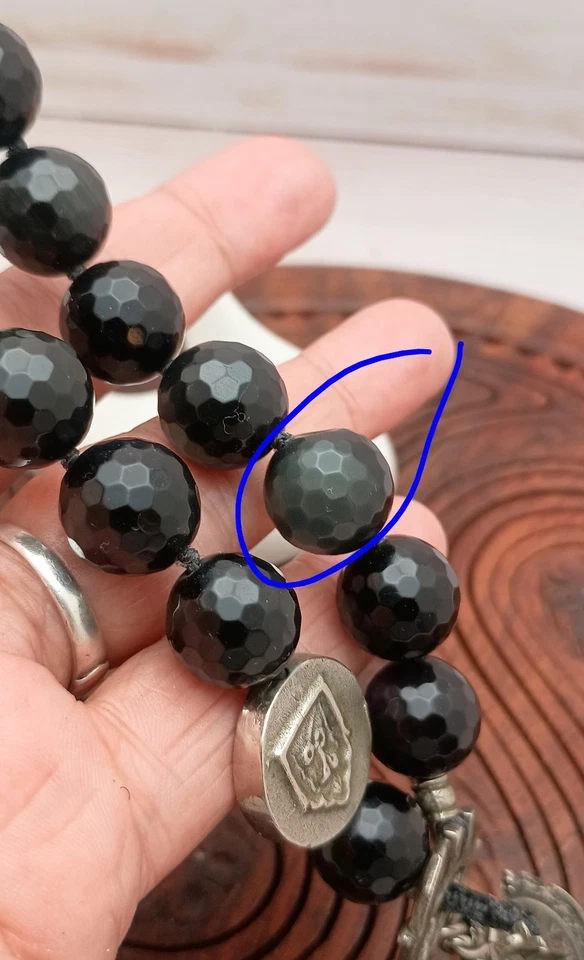 Love Heals Black Agate Beaded Necklace. 16" Minus Toggle. Signed - Image 4 of 4