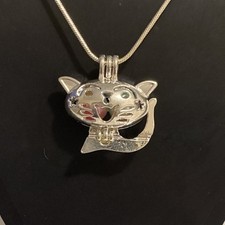Happy Cat Pearl Cage - Silver Plated - Holds Two 8mm Pearls