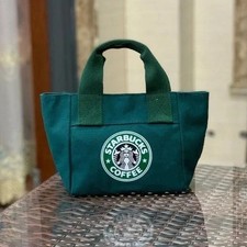 Starbucks Print Mini Canvas Tote Bag Reusable for Women Lunch Grocery green