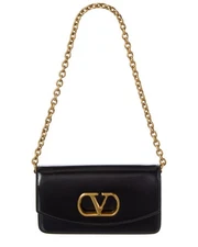 Valentino Vlogo Leather Shoulder Bag Women's Black