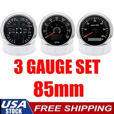 3 Gauge Set 85mm Gps Speedometer 0-160mph Tacho Fuel Gauge Temp Oil Press Volt