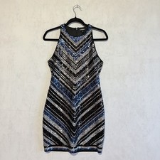 Express Sequin Sheath Dress; Black, Silver, Blue Embellished Design Size Small
