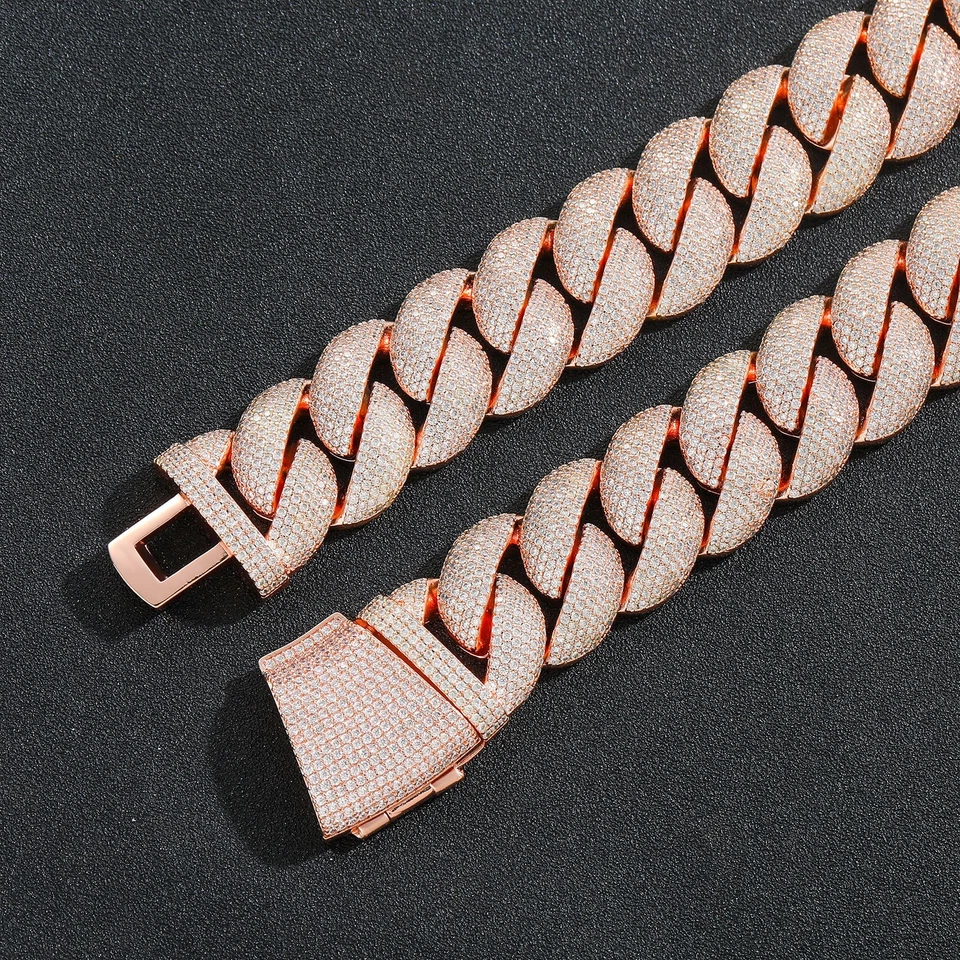 Cadena o brazalete cubano Miami diamante simulado 22 mm chapado en oro de 18 k helado Foto 2 de 4