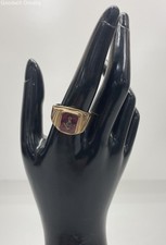 Vintage 10KT Gold R.S.C.O Ruby Gemstone Large Freemason Ring (Size 12) - Tested