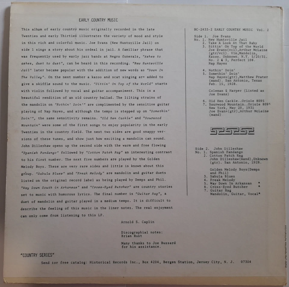 Early Country Music Vol. 2 1928-1931 (Historical Records – HLP-8002) US Import - Image 2 of 4