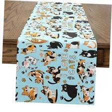  Cat Table Runner Cats Print Home Decor for Living Room Kitchen 13" x 48"