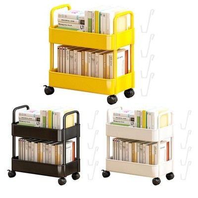 2-stufiges Bücherregal mit Rollen, beweglicher Bücherregalwagen, funktionaler