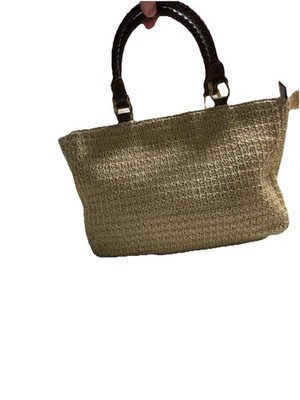 Relic Beige Woven Satchel Top Handle Bag for Women with Braided Handle & Gold H 