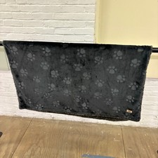 Ugg Dog Blanket 40" x 50" Paw Print Design, Dual Sided Fluffy Soft Side, Black