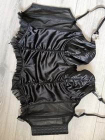 Ann Summers Black Satin & Diamonte Ruched & Frilled Corset Top Size 36C