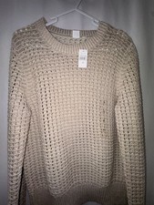 GAP Women's Shimmery Open Knit Pullover Sweater in Beige