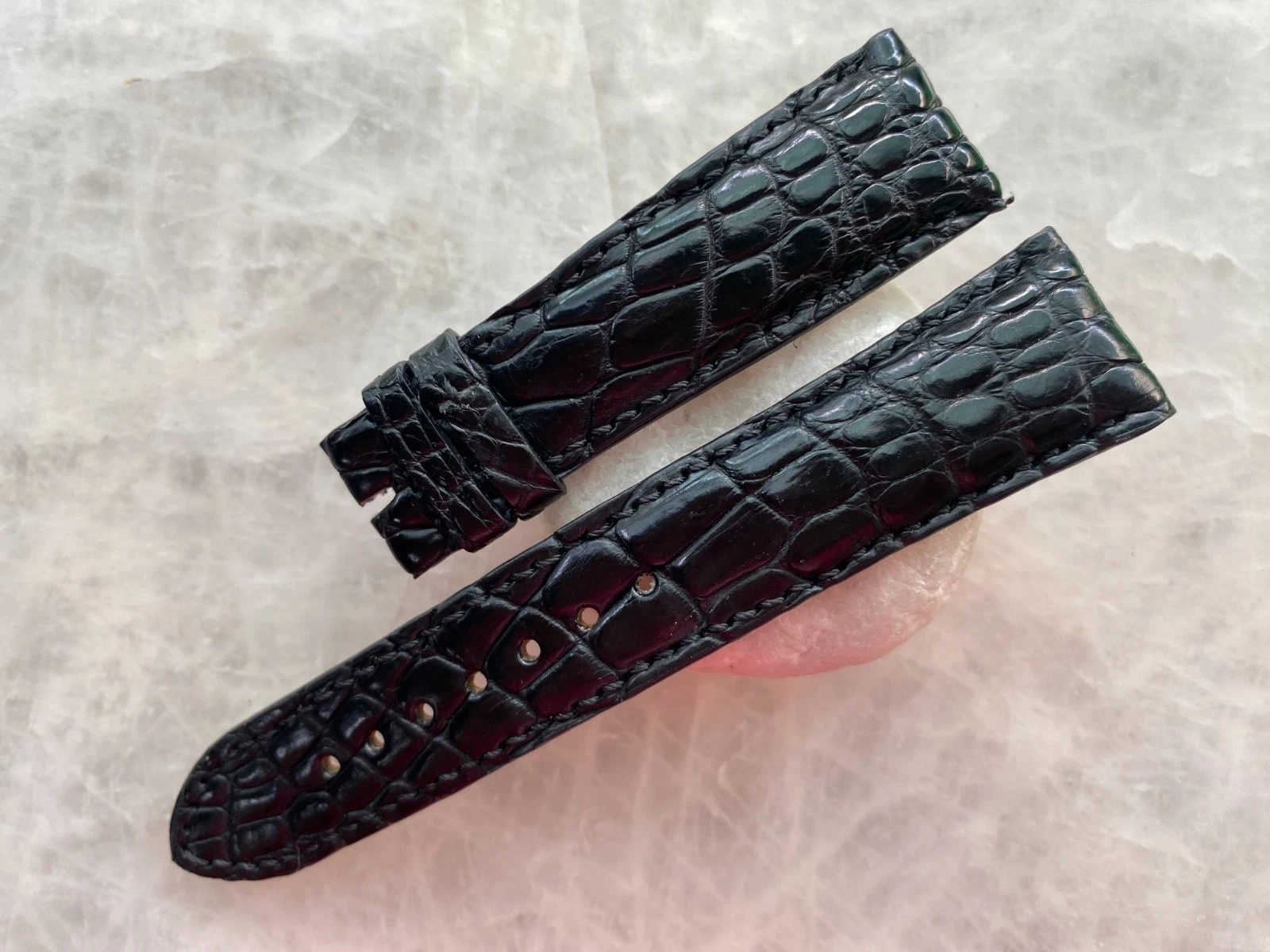 22mm/18mm Black Alligator Crocodile Print Leather Watch Strap Band