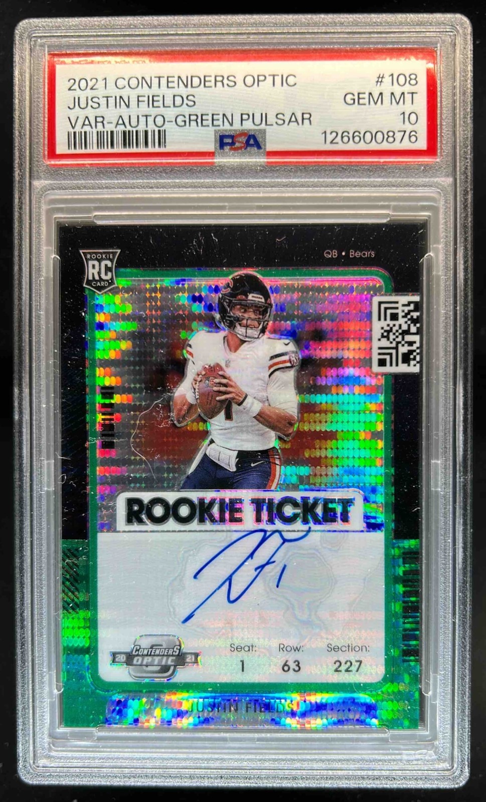 Justin Fields Panini Contenders Optic #108 Autograph-Green Pulsar